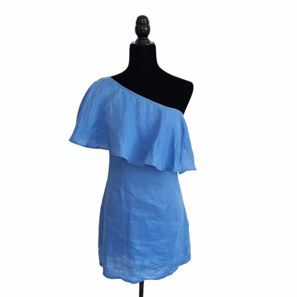 NWT Capulet X Revolve Clara Azure Blue One Shoulder Ruffle Mini Dress S